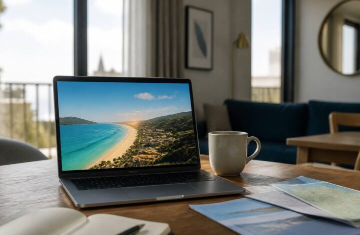 Vakantie kiezen en vergelijken met een checklist op laptop en papieren reisdetails